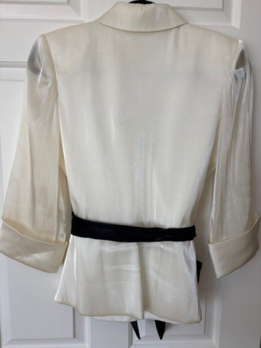 Coldwater Creek | Women's Elegant Ivory Wrap Blouse with Statement Waist Tie - Picture 4 of 4